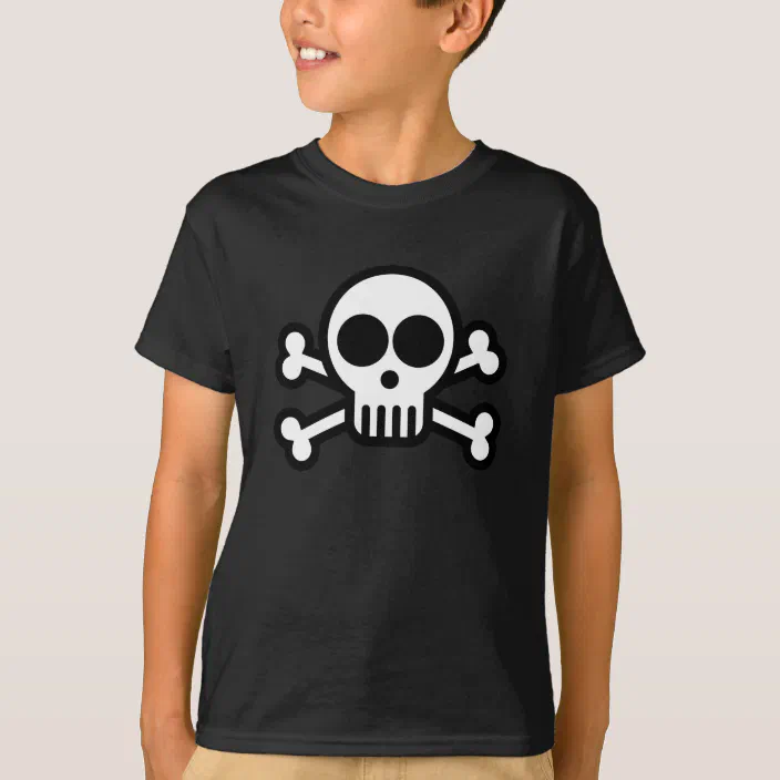 Skull and Crossbones Pocket Design Gothic Childrens Kids Boys Girls Tee T-shirt 