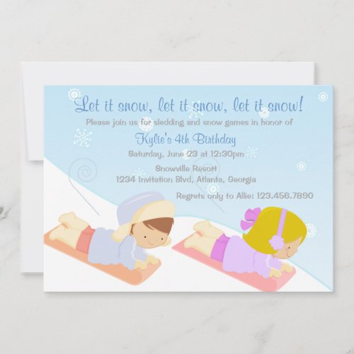 Kids Sledding and Snow Games Winter Birthday Party Personalized Invites
