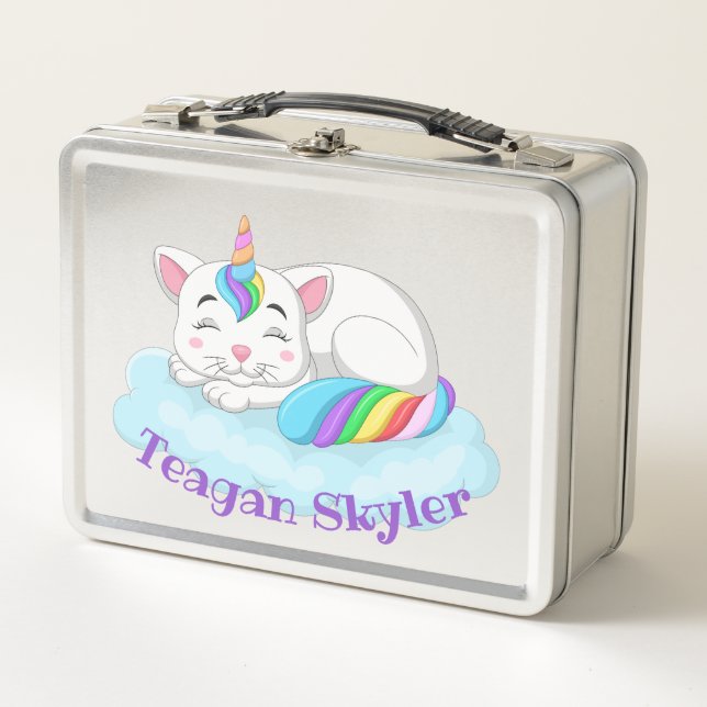 Kids Sleeping Kitty Unicorn Red Lunchbox (Front)