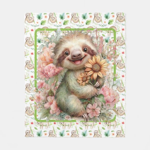 Kids Sleepy Time Sloth  Fleece Blanket