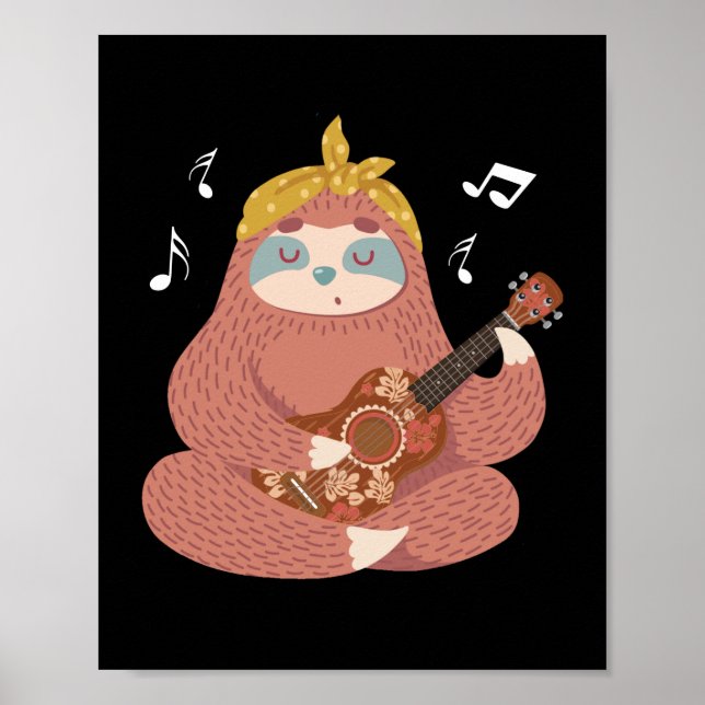 Kids Sloth Ukulele Player Hawaiian Musician Poster (Front)