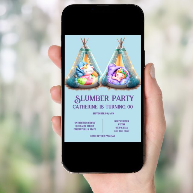 Kids slumber sleepout pajama teepee party invitation (Front Digital)