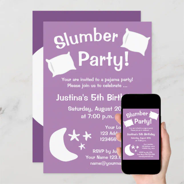 Kid's slumber sleepover pajama party invitations | Zazzle