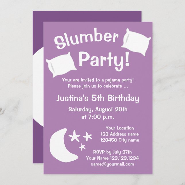 Kid's slumber sleepover pajama party invitations (Front/Back)