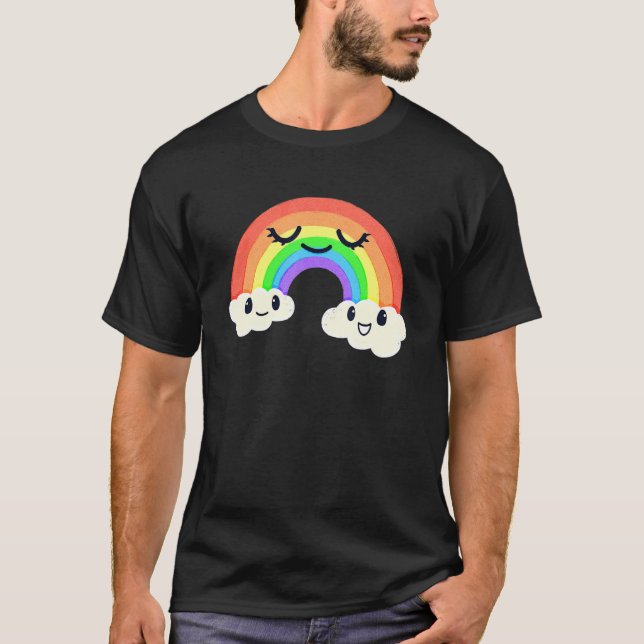 Kids Smiling Happy Rainbow Clouds T-Shirt (Front)