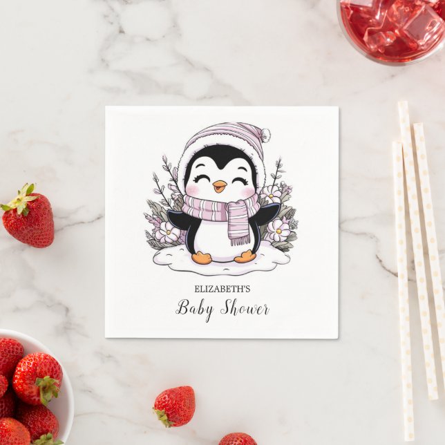Kids Snow Penguin Baby Shower Napkins (Insitu)