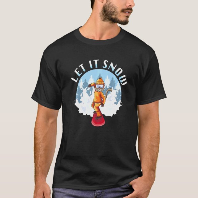 Kids Snowboarding Cat In Fun Christmas Powder Snow T-Shirt (Front)