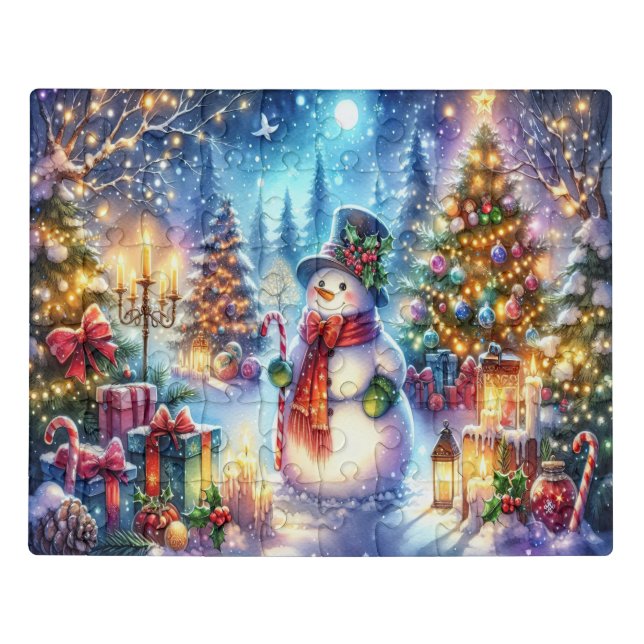 Kids Snowman And Christmas Trees Jigsaw Puzzle (Puzzle Horizontal)