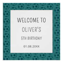 Kids Soccer Ball Blue Boys Birthday Welcome sign