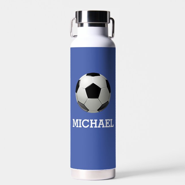 Kid's Soccer Ball Custom Name Water Bottle (Front)