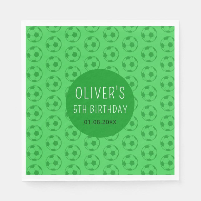 Kids Soccer Ball Green Boys Birthday Party Napkins (Front)