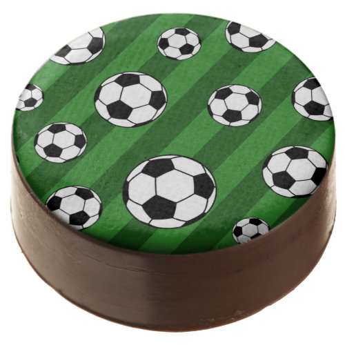 Kids Soccer Ball Pattern on Green Stripes Birthday Chocolate Covered Oreo