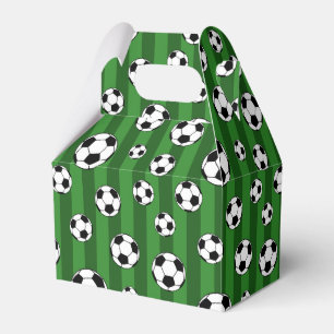 Kids Soccer Ball Pattern on Green Stripes Birthday Favor Boxes