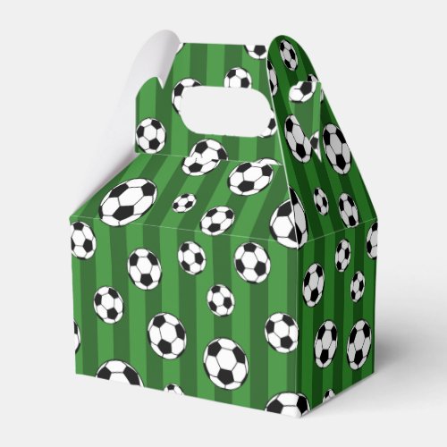 Kids Soccer Ball Pattern on Green Stripes Birthday Favor Boxes