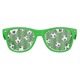 Kids Soccer Ball Pattern on Green Stripes Birthday Kids Sunglasses