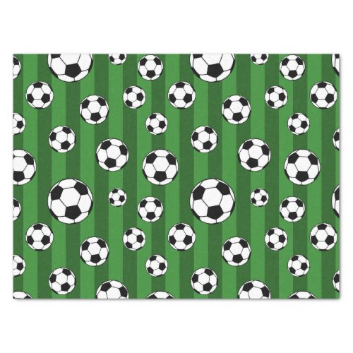 Kids Soccer Ball Pattern on Green Stripes Birthday Tissue Paper