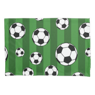 Kids Soccer Ball Pattern on Green Stripes Pillow Case