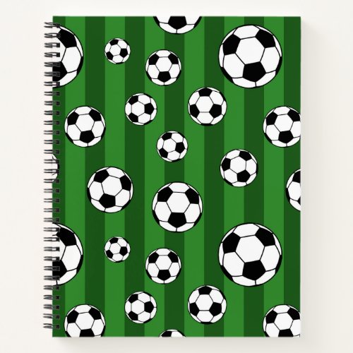Kids Soccer Ball Pattern on Green Stripes School Notebook