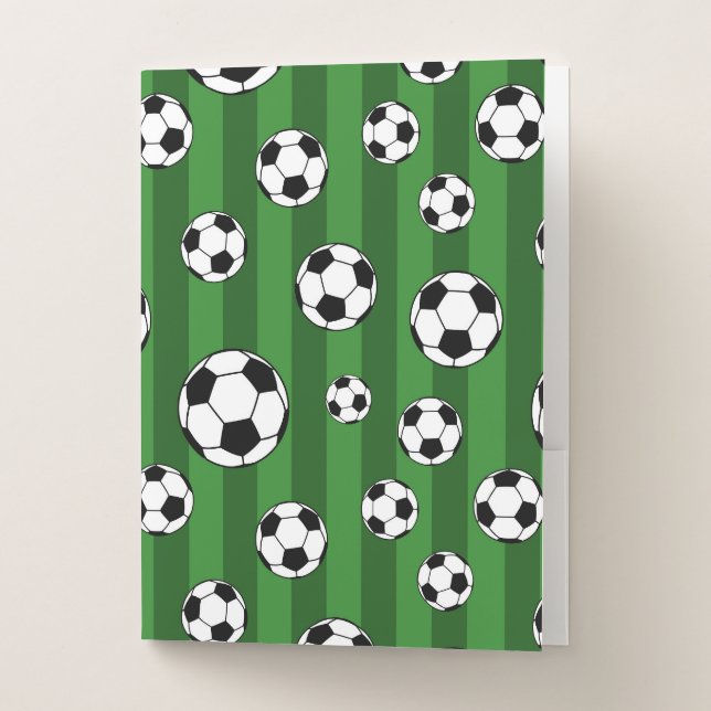 Kids Soccer Ball Pattern on Green Stripes School Pocket Folder (Front)