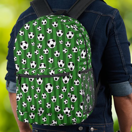 Kids Soccer Ball Pattern on Green Stripes School Printed Backpack