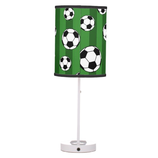 Kids Soccer Ball Pattern on Green Stripes Table Lamp (Back)