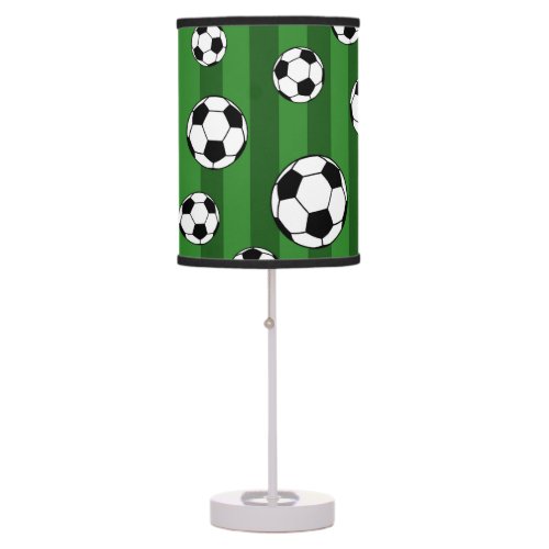 Kids Soccer Ball Pattern on Green Stripes Table Lamp
