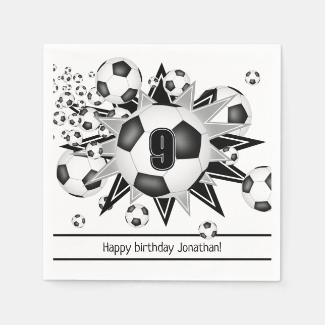 Kids soccer birthday or team party napkins (Front)