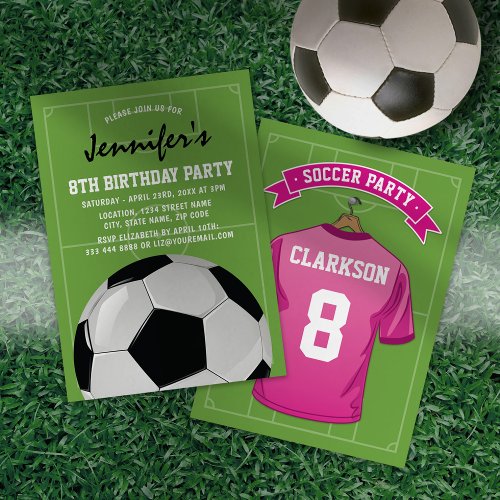 Kids Soccer Birthday Party  Girl Pink Jersey Invitation