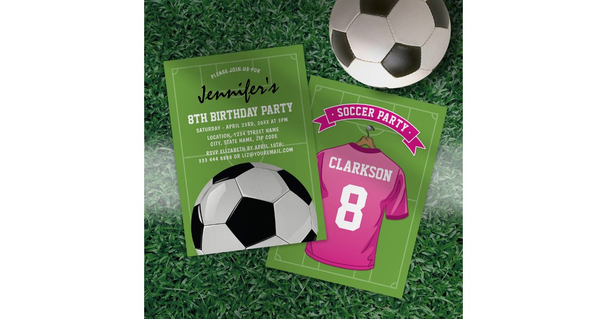 Kids Soccer Birthday Party | Girl Pink Jersey Invitation | Zazzle