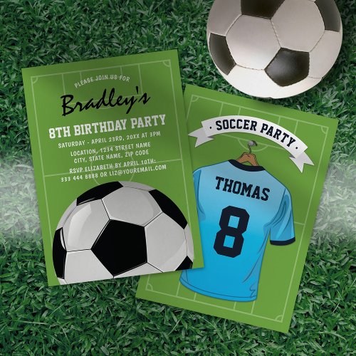 Kids Soccer Birthday Party  Pale Blue Jersey Invitation