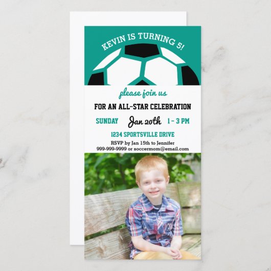 Kids Soccer Birthday Party Sports Themed Photo (Front/Back)