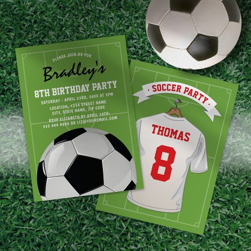Kids Soccer Birthday Party  White Jersey Invitation