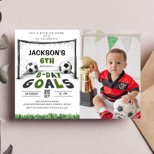 Kids Soccer Birthday Photo Invitation 