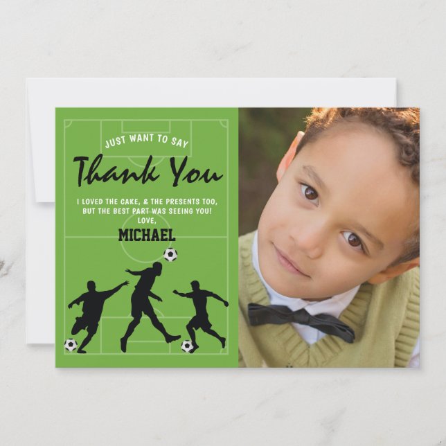 Kids Soccer Birthday Thank You Card (Front)