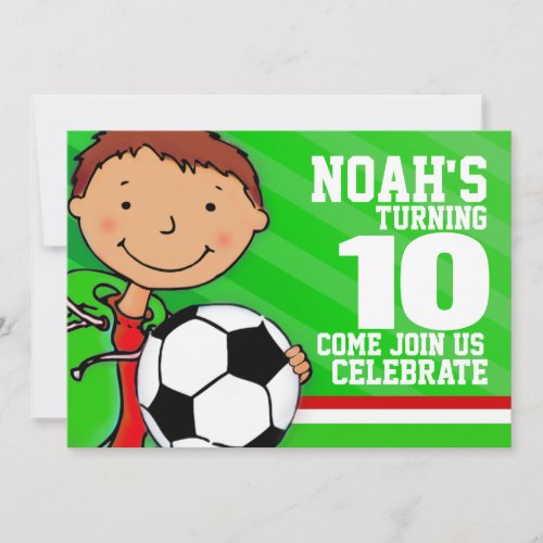 Kids soccer  football green 10th birthday invite