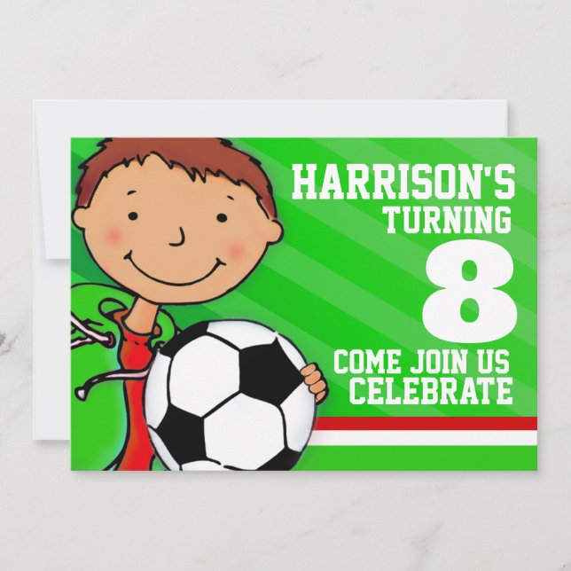 Kids soccer / football green birthday invitation (Front)