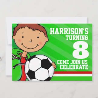 Kids soccer / football green birthday invitation