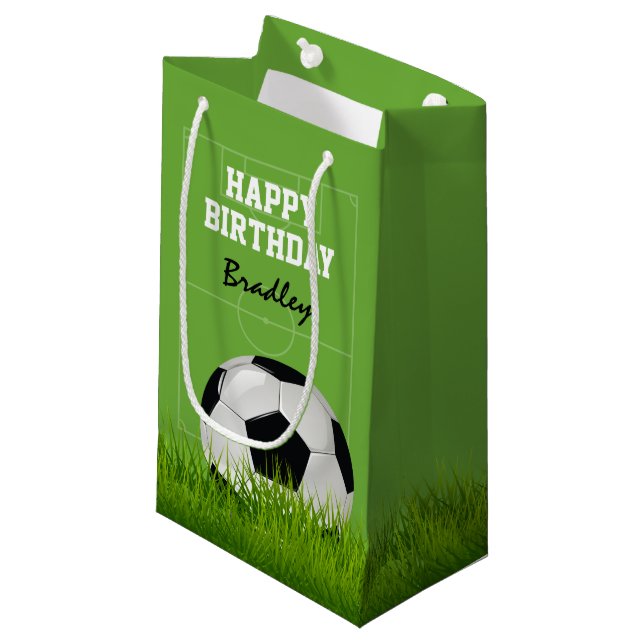 Kids Soccer Football Happy Birthday | Personalized Small Gift Bag (Front Angled)