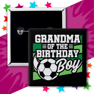 Kids Soccer Football Party Grandma of Birthday Boy Button