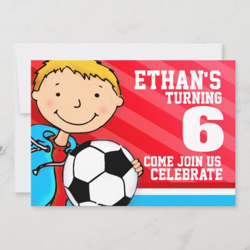 Kids soccer  football sports birthday invitation
