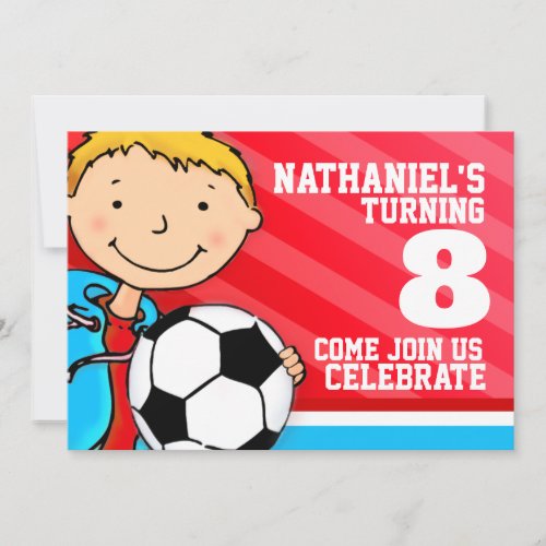 Kids soccer  football sports birthday red invite