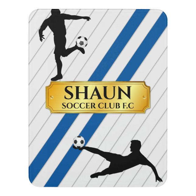 Kids Soccer / Football White & Blue Door Sign (Contemporary Vert)