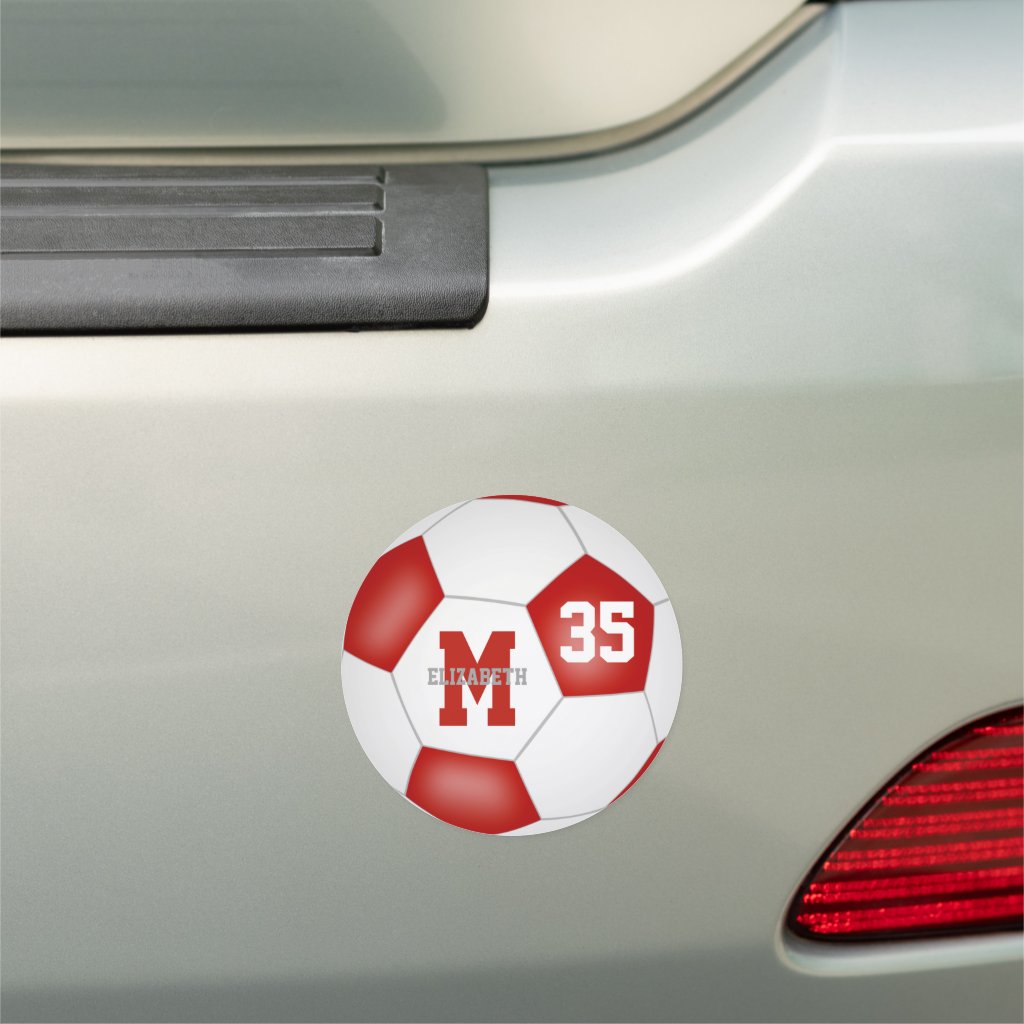 kids soccer gifts red white team spirit car magnet