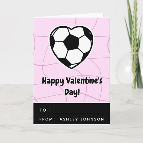 Kids Soccer Heart Classroom Valentines Day Pink Card