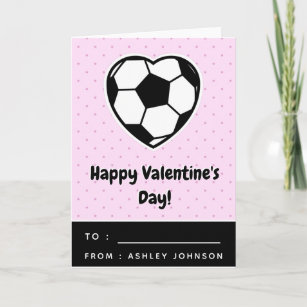 Kids Soccer Heart School Class Valentines Day Pink Card