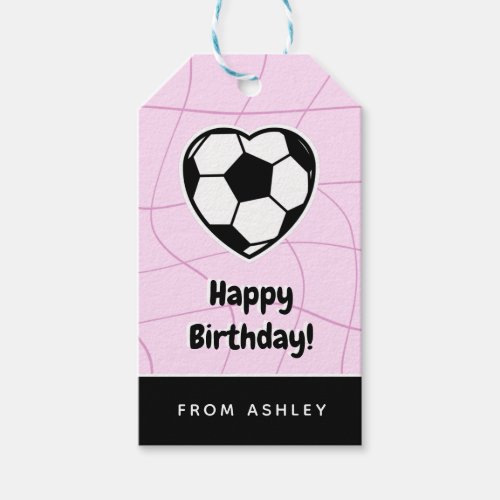 Kids Soccer Heart Shaped Ball Girls Name Pink Cute Gift Tags