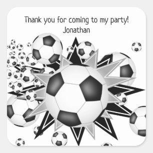 Kids soccer party soccer balls stars square sticker