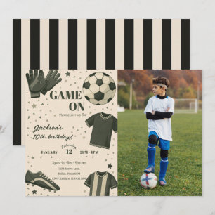 Kids Soccer Themed Birthday Photo Invitation