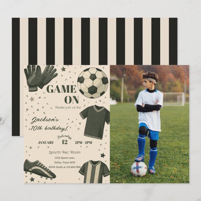 Kids Soccer Themed Birthday Photo Invitation (Front/Back)