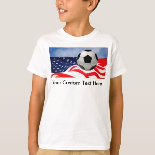Kids Soccer with USA Flag T_Shirt